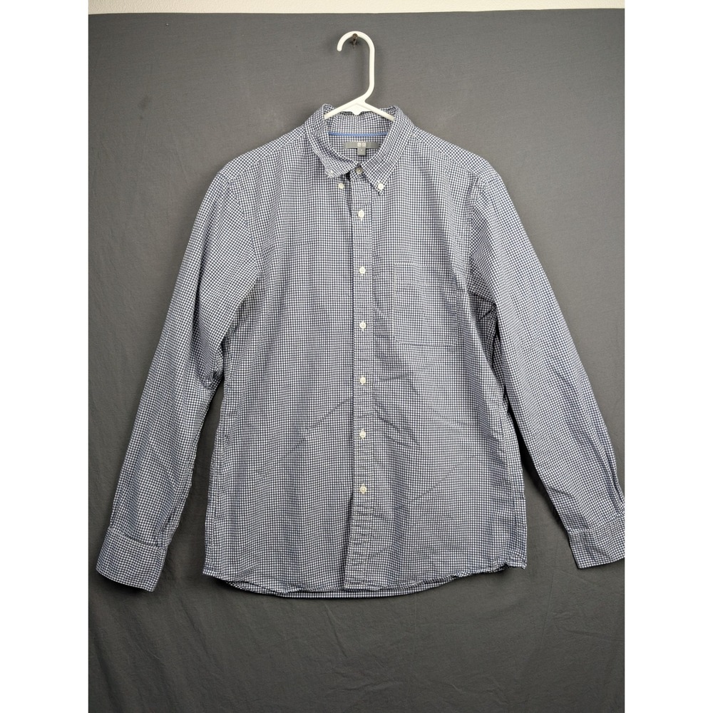Uniqlo Mens Blue Gingham Check Long‎ Sleeve Button Down Shirt d